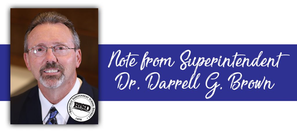 Note from Superintendent Dr. Darrell G. Brown